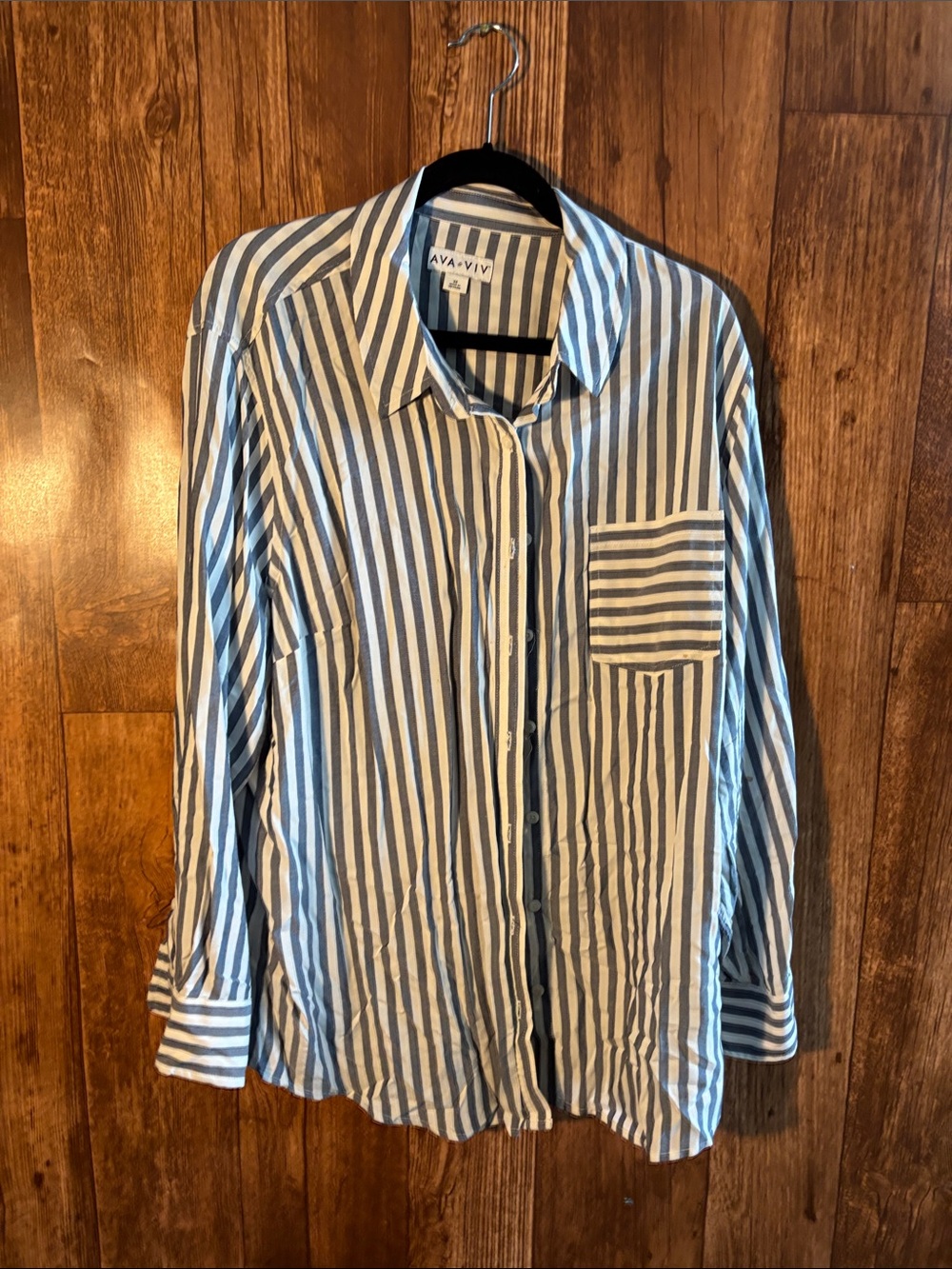 Ava & Viv Blue and White Vertical Stripe Button-Down Shirt